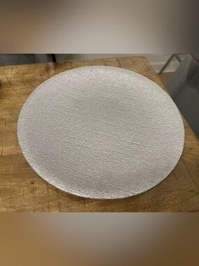 Silver Textured Round serving platter or decorative plate